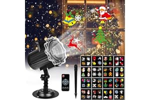 QXMCOV Proiettore Luci Natale, Proiettore Luci Natale Esterno 16 Diapositive Modelli con Telecomando e Timer, Impermeabile IP65 Proiettore Natale Esterno & Interno per Natale Giardino