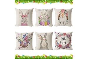Qunkun Poszewka na poduszkę wielkanocną, 6 sztuk, zajączek wielkanocny, dekoracyjne poszewki na poduszki, na Wielkanoc, do domu, na imprezę