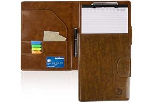 Agoer Cartellina portadocumenti formato A4, in pelle, formato DIN A4, con chiusura magnetica, con blocco appunti A4 e penna, Marrone Vintage