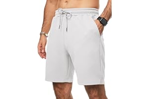 Elegancity Mens Casual Shorts Waffle Sports Running Gym Training Sweat Shorts Summer Beach Jogging Shorts Drawstring Elastic Waist S-3XL