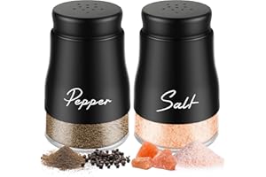 DORBLELY Salière et Poivrière Set Acier Inoxydable - 5 Onces Poivriere Petit, Saliere en Verre, Pots à épices, pour La Maison ou La Cuisine, Épices, Restaurant - Noir