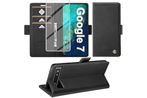Giyer Handyhülle für Google Pixel 7 Hülle mit Schutzfolie, Standfunktion Kartenfach Wallet Premium Leder Schutzhülle Pixel 7 5G Flip Case Cover Stoßfeste Klapphülle (Schwarz)