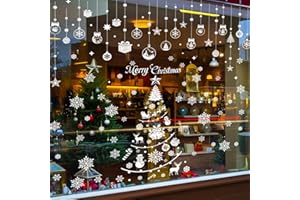 SHUCHING Grande Pegatinas de Ventana Árbol de Navidad Blanco, Vinilos Adhesivos Decoración Navidad Copo de Nieve para Infantiles Escaparate Ventanas Reutilizable