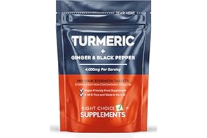 RIGHT CHOICE SUPPLEMENTS Turmeric Tablets 4000mg per Serving (2400mg Turmeric, 1400mg Ginger, 200 mg Black Pepper) | 180 High Strength Curcumin Tablet Supplements| Vegan and Gluten Free | UK Made