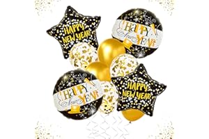 MICJLLT 10 Pcs Happy New Year Balloons 2026 Decorations,NYE Balloons with Black and Gold with Various Shape for Eve Party Supplies,Aluminum Foil Balloon for Go to Next Year Party Decorations
