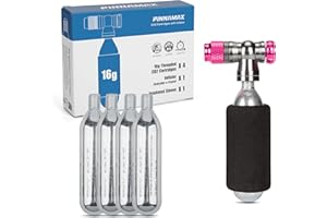 PINNAMAX Set di pompe CO2 per bicicletta – Gonfiatore CO2 con cartuccia CO2 da 16 g/25 g, compatto, leggero, compatibile con valvole Presta & Schrader, perfetto per biciclette da corsa e MTB, con
