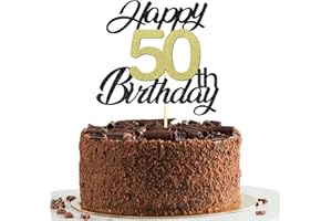 SUMERK 50th Birthday Cake Toppers,Black&Gold Glitter Cake Decorations,Happy 50th Cake Toppers for Men Women Birthday Themed Party,1PC