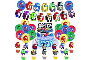 30 Stück Unter uns Geburtstagsparty-Zubehör, Wopin-Among us Party Dekorationen,Geburtstag Party Dekorationen Supplies Für Kinder, Luftballons,Happy Birthday Banner Kuchendekoration