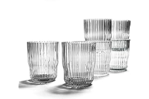 Foodesign Set 6 Bicchieri Impilabili in Vetro Trasparente, Collezione Geo, Decorati con linee Verticali, capacità 280 ml, L 8 x 12 H