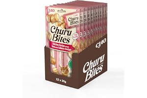 INABA Churu Bites kattgodis hälsosamma snacks, naturliga ingredienser med kyckling, tonfisk och lax 30 g (12-pack) kattsnacks i premiumkvalitet