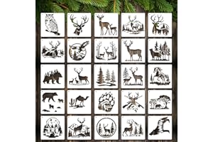 JSRQT 25 Pezzi Stencil Animali per Pittura,Modelli di Pintura Animali della Foresta,Template DIY per Pittura su Legno, Tela, Mobili & Pareti, 15 x 15 cm