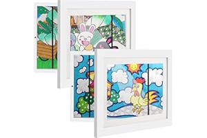 Pameil 2 Stück Bilderrahmen Kinderzeichnungen A4, Holz Kinder Kunst Bilderrahmen, Bietet Platz für bis zu 150 Kinderfotos, für Kinderzeichnungen, Kunstprojekte, Schule, Zuhause malen