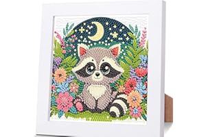 LUCKYARINA Diamond Painting Kinder Mit Rahmen Waschbär,Waschbär Diamond Painting Kinder Leinwand,Tiere Diamant Painting Kinder Geschenk Mädchen Bastelset Kinder ab 7 8 9 10 11 12 Jahre mit Geschenkbox 15x15cm