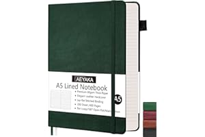 AEYAKA Notatnik w linie, format A5, dziennik w linie, twarda okładka i elastyczne zamknięcie, uchwyt na długopisy, etui ze skóry PU, gruby papier 80 g/m², 15 x 21 cm