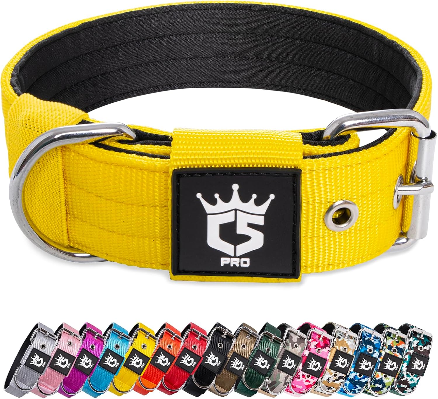 TSPRO Collar Táctico para Perros Ajustable, Collares con Broche de Metal Robusto, de 3,8 cm de Ancho, Duradero y Cómodo para Perros Medianos y Grandes (Amarillo M)