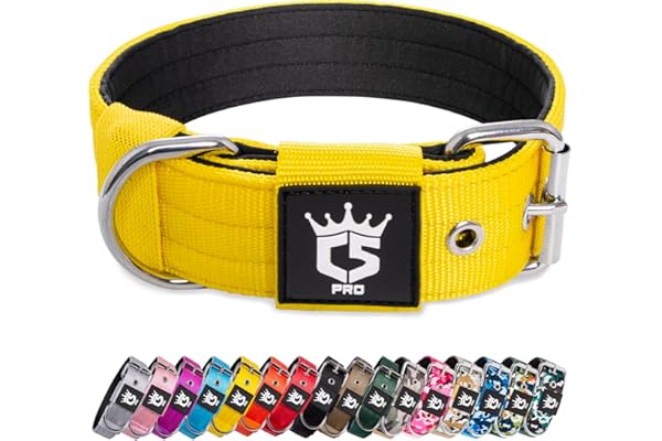 TSPRO Collar Táctico para Perros Ajustable, Collares con Broche de Metal Robusto, de 3,8 cm de Ancho, Duradero y Cómodo para Perros Medianos y Grandes (Amarillo M)