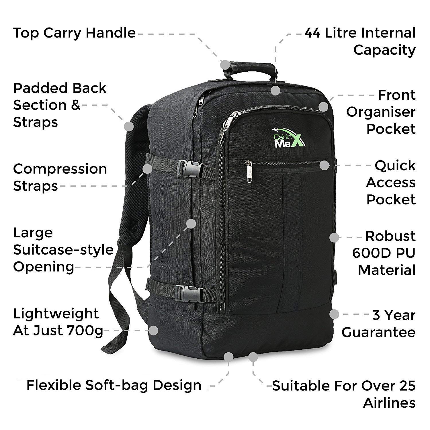 Cabin Max Backpack Flight Approved Carry On Bag Massive 44 Litre