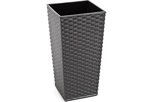 HAPPY FLOWER MultiProject | HappyFlower | Blumentopf | Pflanzkübel | inkl. Einsatz | Quadrat | Rattan-Optik | 4 Größen 3 Farben | Übertöpfe (35 cm x 35 cm / Höhe 68 cm, Schwarz (Anthrazit))