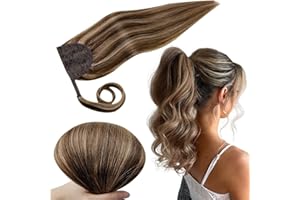 ‎RUNATURE Runature Long Ponytail Extensionl, Real Hair, Dark Brown Highlights, 55cm, Straight Braid Extensions Real Hair Human Hair, 80g, One Piece, Hair Extension Ponytail, #3P12 Highlights, Brown