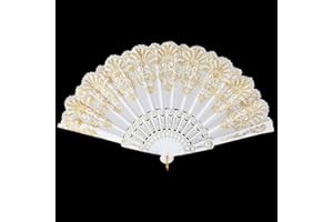 Grevosea Handheld Folding Fan, White Lace Fan Flower Rose Lace Hand Fans for Women Elegant Foldable Fans for Party Wedding Church Dancing and Decoration (White)