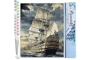 Figured'Art Paint by Numbers for Adults Ocean Galleon 40x50cm - Craft Art Painting DIY Kit Rolled Canvas without frame