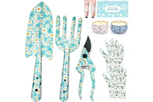 KEARLGMBH Gardening Gifts For Women, Garden Tools Set Floral Print Fork Trowel Set, Birthday Gift For Women Friends Mum, Gifts for Mothers Day Christmas, With Candles, Hand Creams, Gloves (Blue)