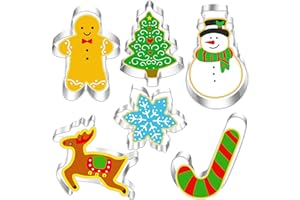 RMMD Christmas Cookie Cutter 6 Pack Stainless Steel Biscuits Cutters Xmas Cookie Cutters Set Gingerbread Tree Snowman Reindeer Cookie Cutters Christmas Pastry Cutters for Baking