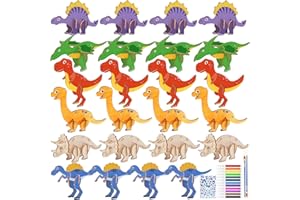 Zeuwets Kit Dinosauri in Legno, 24 Pezzi Dinosauri Fai Da Te per Bambini, 3D Lavoretti Creativi Costruire Giocattoli, Regalo di Compleanno di Natale per Ragazzo Ragazza 3 4 5 6 7 8 9 10 Anni