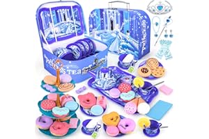 ARANEE Teeservice Kinder Teeparty Rollenspiel Spielzeug Tragekoffer für kleine Mädchen Zinn Tee Set mit Teefilterbeuteln und Zitronenscheiben (Frozen)