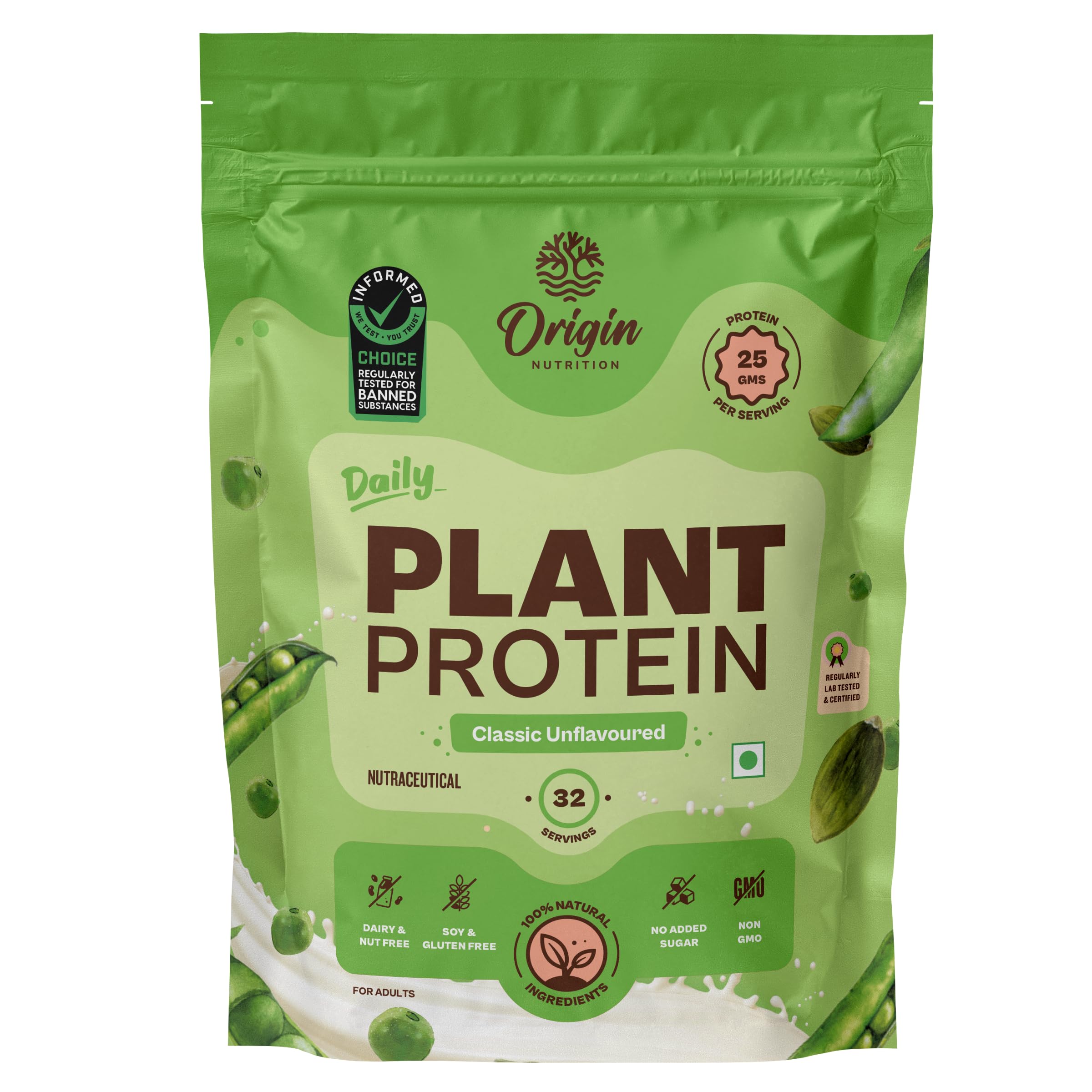 Origin Nutrition 100% Natural Vegan Protein Powder (European Pea Protein Isolate & Pumpkin Seed Protein) Easy to Digest Unfla