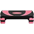 Yaheetech Exercise Stepper Aerobic Step Platform 3 Levels Gym Step Height Adjustable Fitness Step Board for Home/Gym Workout Equipment, Gray/Rose Red