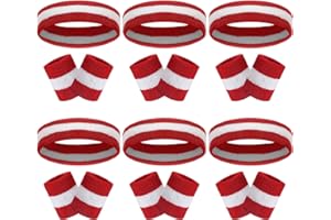 GEEBUZZ 18 Stück Schweißbänder Stirnband Armband Set Bunt gestreift Frottee Sport Athletic Gym 80er Jahre Schweiß Stirnbänder Armbänder