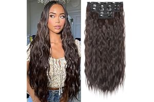Clip-In Hair Extensions, REECHO 5 Pieces Brown Hair Extensions 24 Inch Thick Long Loose Waves Hair Extensions HE002 Invisible Lace Weft Natural Soft Hairpieces for Women - Dark Brown