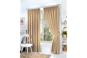 HACHETTE LTD Hachette Thermal Blackout Curtains Pencil Pleat Tape Top Including Pair of Tiebacks (Cream Natural, 66" X 54")