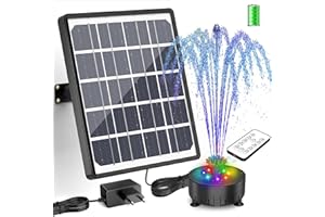 SUJFEE Colourful LED Solar Fountain for Outdoors, 8 W Solar Water Pump with Battery and Charge, DIY Solar Fountain with Remote Control and Fixed Stakes, with 21 Effects, for Garden, Ponds, Water