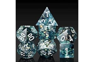 DNDND Sharpe Dice Lot de 7 dés DND polyédriques tourbillon bleu sarcelle noir avec paillettes à l'intérieur avec magnifique étui Gife pour Donjons et Dragons DND (tourbillon bleu sarcelle, noir avec