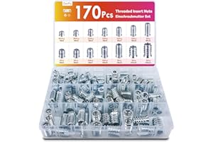 Gewindeeinsatz, Gorffy 170 Stück Einschraubmutter Holz, M6/M8/M10 Legierter Stahl Einschraubmuffen Gewindebuchse, Gewindebuchse Gewindeeinsatz für Holzmöbel, Silbern Einschraubmutter mit Box