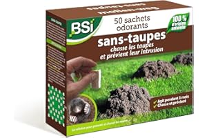 BSI - Sans Taupes - 50 Sachets - Granulés Anti-Taupes - 100% Naturel - Longue Durée 3 à 4 Mois - Préventif Et Curatif - Couvre 100m² De Surface