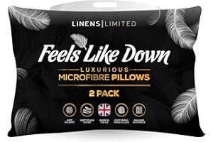 Linens Limited - Soft Pillows 2 Pack, Made in the UK, Hotel Quality, Luxurious Bounce Back Pillows, Feels Like Down, Medium and Orthopedic Support, Non-Allergenic Microfibre, Machine Washable (White)