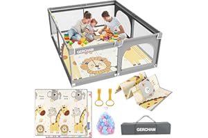 GERCHAM Parque Infantil Bebe,150x180cm Corralito Bebe Con Alfombra, XXL Parque De Juegos, Con Malla Transpirable en Los Cuatro Lados y Ventosas