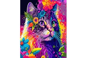 HEIBAGO Chat Peinture par Numero Adulte Enfant, Fleurs Kits de Peinture, Kit de Peinture à l'huile pour Débutants, Peintures Acryliques pour la Décoration de la Maison(Sans Cadre), 40x50cm