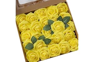Ksnnrsng Flores Rosas Artificiales Espuma Rosa Falsa para Manualidades, Ramos de Novia, centros de Mesa, Despedidas de Soltera y Decoración del Hogar (25 Piezas, Amarillo)