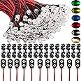 RUNCCI-YUN 60pcs 5mm prewired led，LED Diodes Light 12V 20cm Pre Wired led（Ultra Bright)+ 60Pcs 5mm Plastic LED Holder + 9V Battery Holder Clip Cable for model railway