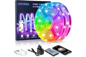 HOVVIDA Striscia LED 20M, 30 LED/Metro, 2x10M, 24V RGB LED, 600 LED, APP e Telecomando, Modalità Musica, Modalità Temporizzazione, LED per Camera, Soggiorno, Cucina, Camera da Letto, Bar, Festa