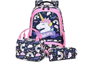 MEISOHUA Unicorno Zaino Scuola Elementare Impermeabile Zaini Bambino Sacchetti di Scuola Per Ragazze leggero campeggio borse casual Daypacks per adolescenti studenti 3 pezzi (Rosa)