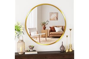 SDXYSTCE Specchio da parete, 80 cm, rotondo, design moderno, con cornice in lega di alluminio, per bagno, soggiorno, camera da letto, corridoio, oro