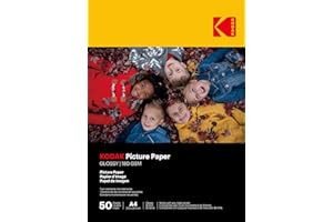 KODAK Picture Paper - Papier Photo Brillant, Pack de 50 Feuilles, Format A4 (21x29,7cm), 180g/m², Idéal pour Impressions Jet d'Encre, Couleurs Éclatantes et Contraste Élevé, Finition Haute Qualité