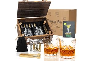 Eligara Conjunto de Regalo de Piedras para Whisky, 6 Piedras para Whisky y 2 Vasos para Whisky - [11OZ], Conjunto de Accesorios para Whisky con Caja de Madera para papá, Esposo, Hombres