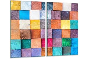 TMK ARTDEKO TMK | Placas de cocina de 2 piezas 2 x 30 x 52 cm cubierta de vitrocerámica, cocina eléctrica, inducción, protección contra salpicaduras, placa de vidrio, tabla de cortar, colores mosaico