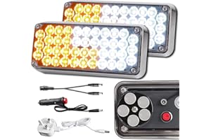 ROUTEKING 2pcs Magnetic Strobe Flashing Lights - Rechargeable Wireless Surface Mount Beacon, 42LED Portable Warning Emergency Light for Truck Van Lorry (Amber/White)